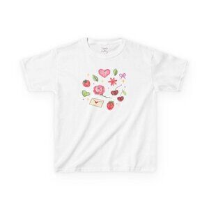 Strawberry Doodle Baby Tee – Coquette Cherry Y2K Graphic Crop Top